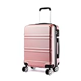 KONO Koffer Trolleys Handgepäck 55cm Leicht Hartschalenkoffer Reisekoffer mit 4 Rollen und TSA Schloss, 55x40x22cm, 39Liter, Zwillingsrollen Rollkoffer, ABS Hartschale (Rosegold, M)