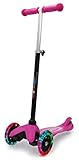 JAMARA 460497 - KickLight Scooter - Lenker höhenverstellbar, bewegliche Lenkstange zur Richtungsänderung, kugelgelagerte leuchtende, 3 Räder für stabiles Fahren und Hinterradbremse, pink