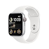 Apple Watch SE (2. Generation) (GPS + Cellular, 44mm) Smartwatch - Aluminiumgehäuse Silber, Sportarmband Weiß - Regular. Fitness-und Schlaftracker, Unfallerkennung, Herzfrequenzmesser