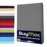 Buymax Spannbettlaken 140x200cm Baumwolle 100% Spannbetttuch Bettlaken Jersey, Matratzenhöhe bis 25 cm, Farbe Anthrazit-Grau ÖKO TEX Standard