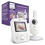 Philips Avent Babyphone mit Kamera, Tag- und Nachtsicht, hohe Reichweite, Eco-Mode, FHSS-Technologie, 2,7 Zoll Farbbildschirm, 10 Stunden Akkulaufzeit, weiß (Modell SCD833/26)