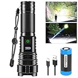 Led Aufladbar Taschenlampe 100000 Lumen,Extrem Hell ZoombaresTaktische Taschenlampe Mit 5 Lichtmodi und Langer Betriebsdauer Wasserdichte Handlampe für Camping, Wandern, Outdoor, Notfäll