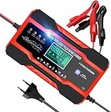 YDBAO Autobatterie Ladegerät 10A 12V 24V Batterieladegerät Auto Vollautomatisches Batterie Ladegerät Mit LCD Touchscreen Automatische Temperaturkompensation Reparaturmodus Für Auto Motorrad Boot Rot