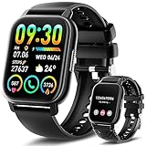 Poounur Smartwatch Herren Damen mit Telefonfunktion, 1,85' Smart Watch, 112 Sportmodi Fitnessuhr Damen Herren mit Schrittzähler Pulsmesser Schlafmonitor IP68 Wasserdicht für IOS Android, Schwarz