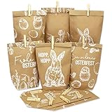 Papierdrachen 12 weiß bedruckte Geschenktüten zu Ostern - mit Hasen, Ostereiern und Frohe Ostern - ideale Geschenkidee oder Oster Dekoration | Osternest zum Basteln und Verschenken | Ostern