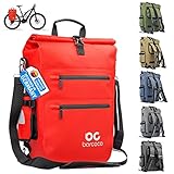 barcoco Fahrradtasche - 21L - Geeignet als Gepäckträgertasche, Rucksack & Umhängetasche - 100% Wasserdicht (Rot)