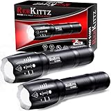 REHKITTZ Taschenlampe, Extrem Hell Tragbare Handlampe 2 Stück, 2000 Lumen, Wandern Camping Taschenlampe LED, Taktische Taschenlampe Outdoor Aluminium Alloy Material Mit 5 Licht Modi und Zoom