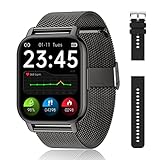 Popglory Smartwatch für Damen Herren, 1.85 Zoll Touch-Farbdisplay mit Bluetooth Anrufe,Fitnessuhr mit SpO2 Blutdruckmessung Herzfrequenz Schrittzähler Schlafmonitor