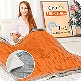 Mia&Coco Heizdecke mit Abschaltautomatik, 10 Heizstufen Up-to-9 Stunden Auto-Off-Timer Überhitzungsschutz, Elektrische Wärmedecke Bett Wärme Decke ETL-Zertifiziert für Home & Office Flanell Waschbar