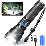 Taschenlampe LED Aufladbar, 10000 Lumen Extrem Hell LED Taschenlampe Batteriebetrieben mit Powerbank und 5 Modi, IP65 Wasserdicht Flashlight Zoombar mit Batterie für Outdoor Camping Notfälle