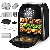 Jago® XXXL 8in1 Heißluftfritteuse 12L + 10 Zubehör - 1800W, LED Display mit Touch Screen, 8 Programme/Timer, Ohne ÖL - Airfryer, Heißluft, Fritteuse, Heißluftofen, Backofen, Dehydrator, Grill